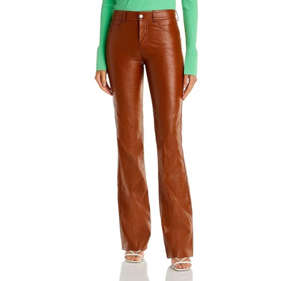 ALC Freddie Faux Leather Boot Cut Jeans Cognac NWOT - Picture 3 of 13